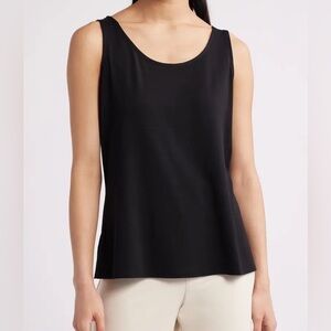 Eileen Fisher Silk Black Crepe Scoop Neck Sleeveless Tank